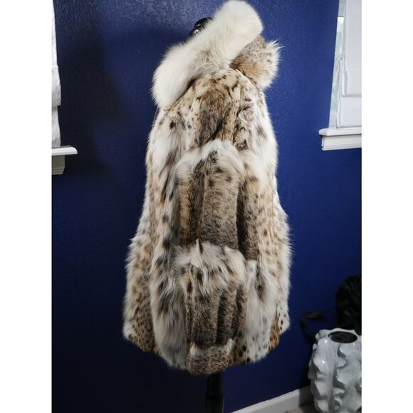 Stunning Heavily Spotted Bobcat Lynx & Fox Hooded Fur Coat Jacket - Picture 2 of 6